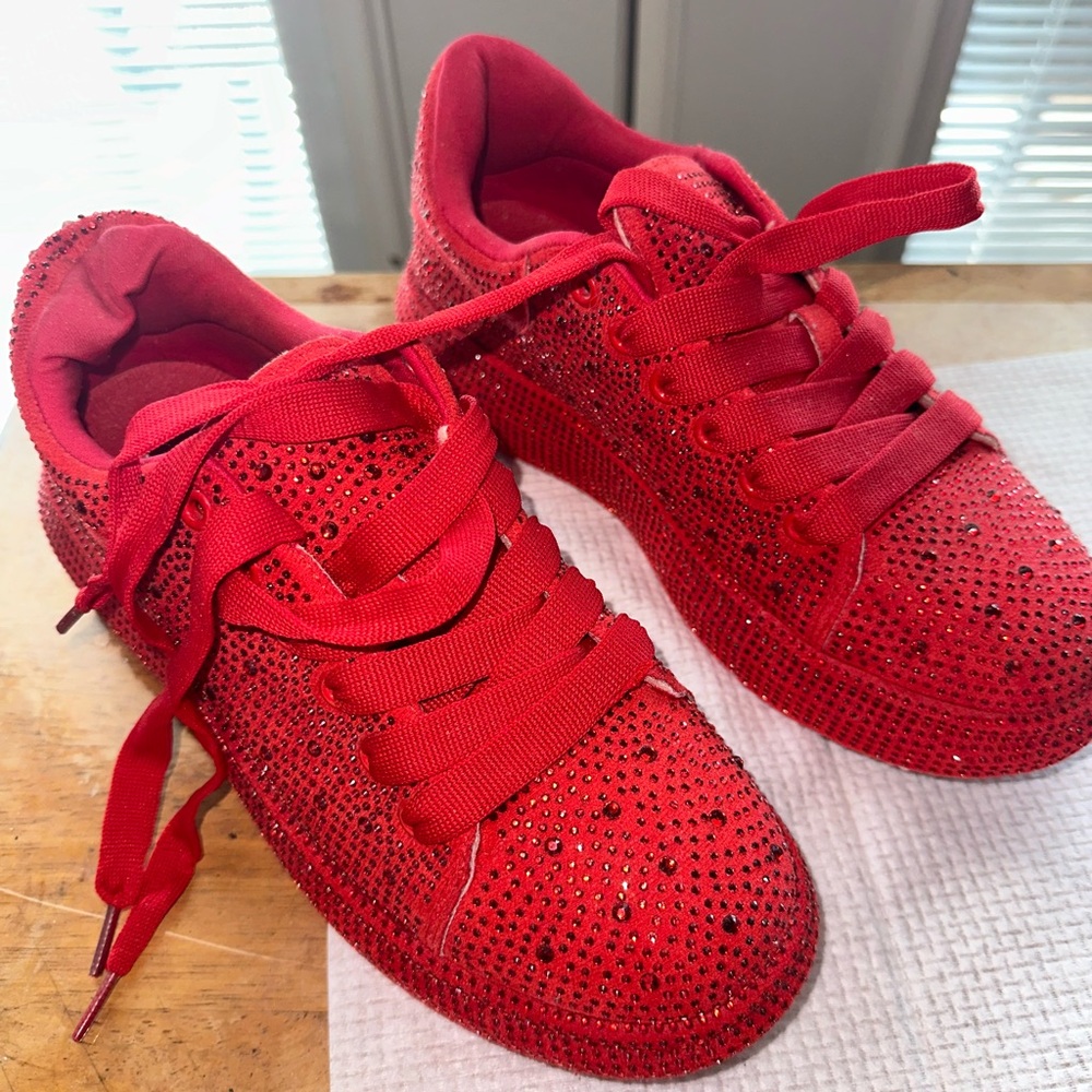 Red Rhinestone Women's Sneakers - Picture 3 of 4